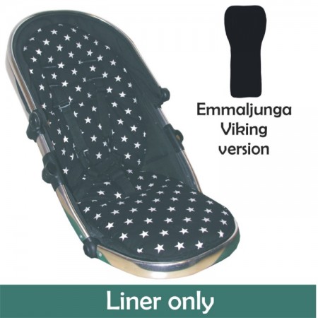 Seat Liner  to fit Emmaljunga Viking Pushchairs - Black Large Star Design